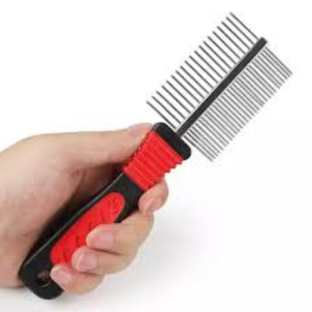 Pet comb - red | double sided stainless steel
